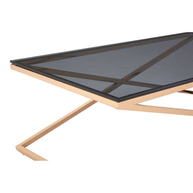 Black Glass Top and Gold Criss Cross Base Coffee Table, Montril