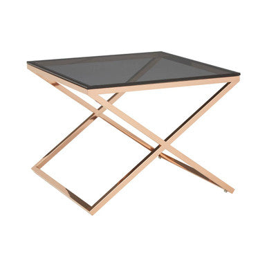 Tempered Glass Top and Steel Criss Cross Frame End Table, Montril