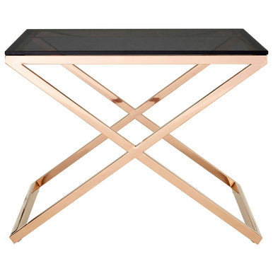 Tempered Glass Top and Steel Criss Cross Frame End Table, Montril