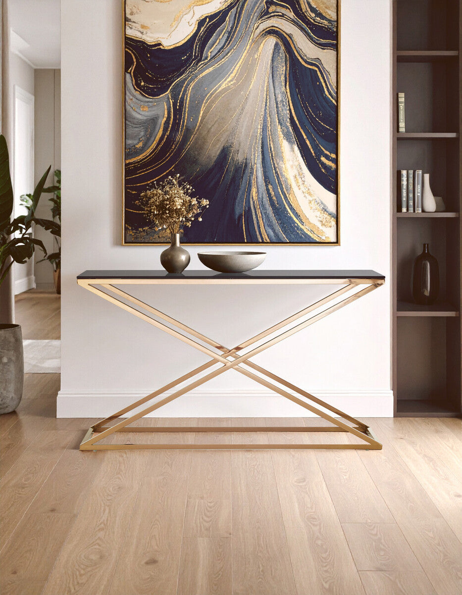 Montril Glass Top Criss Cross Console Table