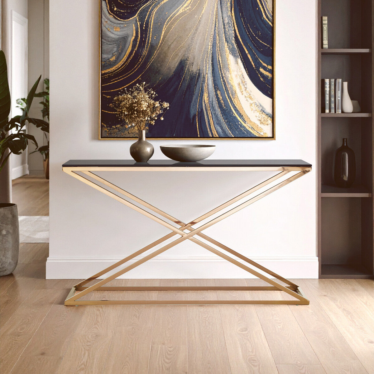 Montril Glass Top Criss Cross Console Table