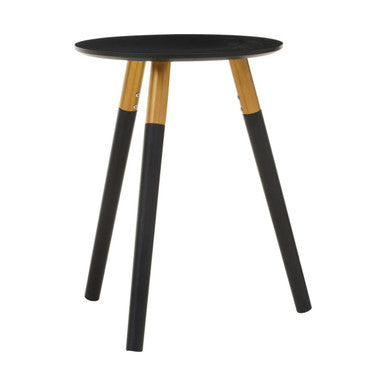 Black Oak Veneer Wooden Top Side Table with Gold Trim and Angled Legs, Nostra