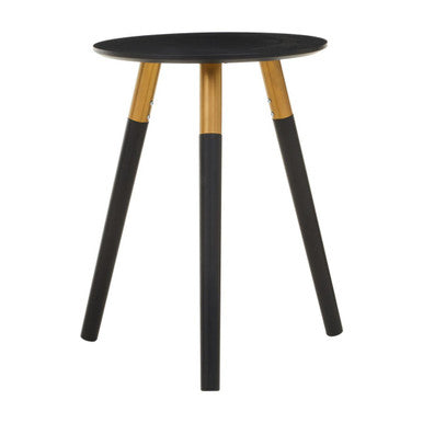 Black Oak Veneer Wooden Top Side Table with Gold Trim and Angled Legs, Nostra