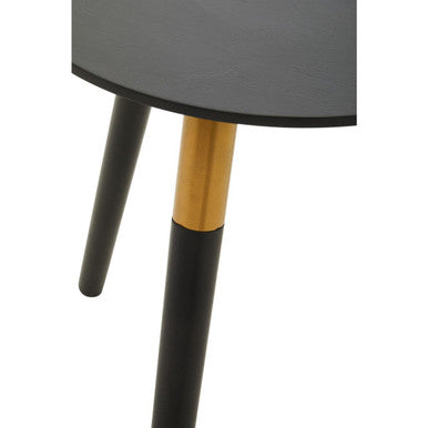 Black Oak Veneer Wooden Top Side Table with Gold Trim and Angled Legs, Nostra