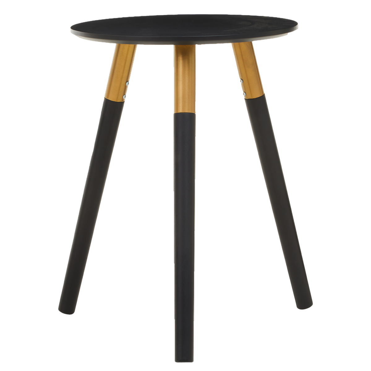 Black Oak Veneer Wooden Top Side Table with Gold Trim and Angled Legs, Nostra