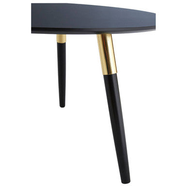 Black Oak Veneer Wooden Top Coffee Table with Gold Trim and Angled Legs, Nostra