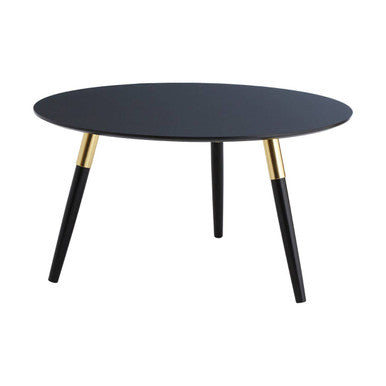 Black Oak Veneer Wooden Top Coffee Table with Gold Trim and Angled Legs, Nostra