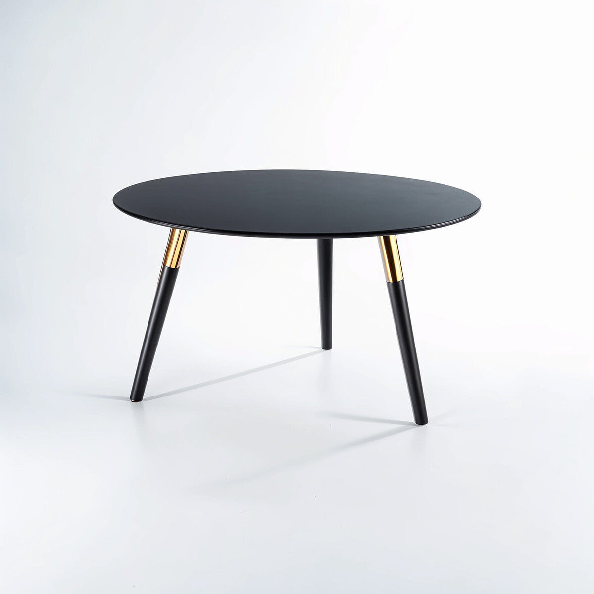 Black Oak Veneer Wooden Top Coffee Table with Gold Trim and Angled Legs, Nostra