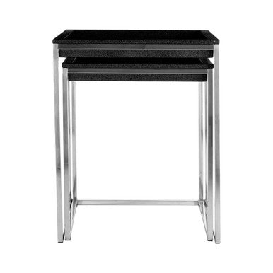 Nest of 2 Faux Shark Skin Top Nesting Tables with Stainless Steel Frame, Pacific