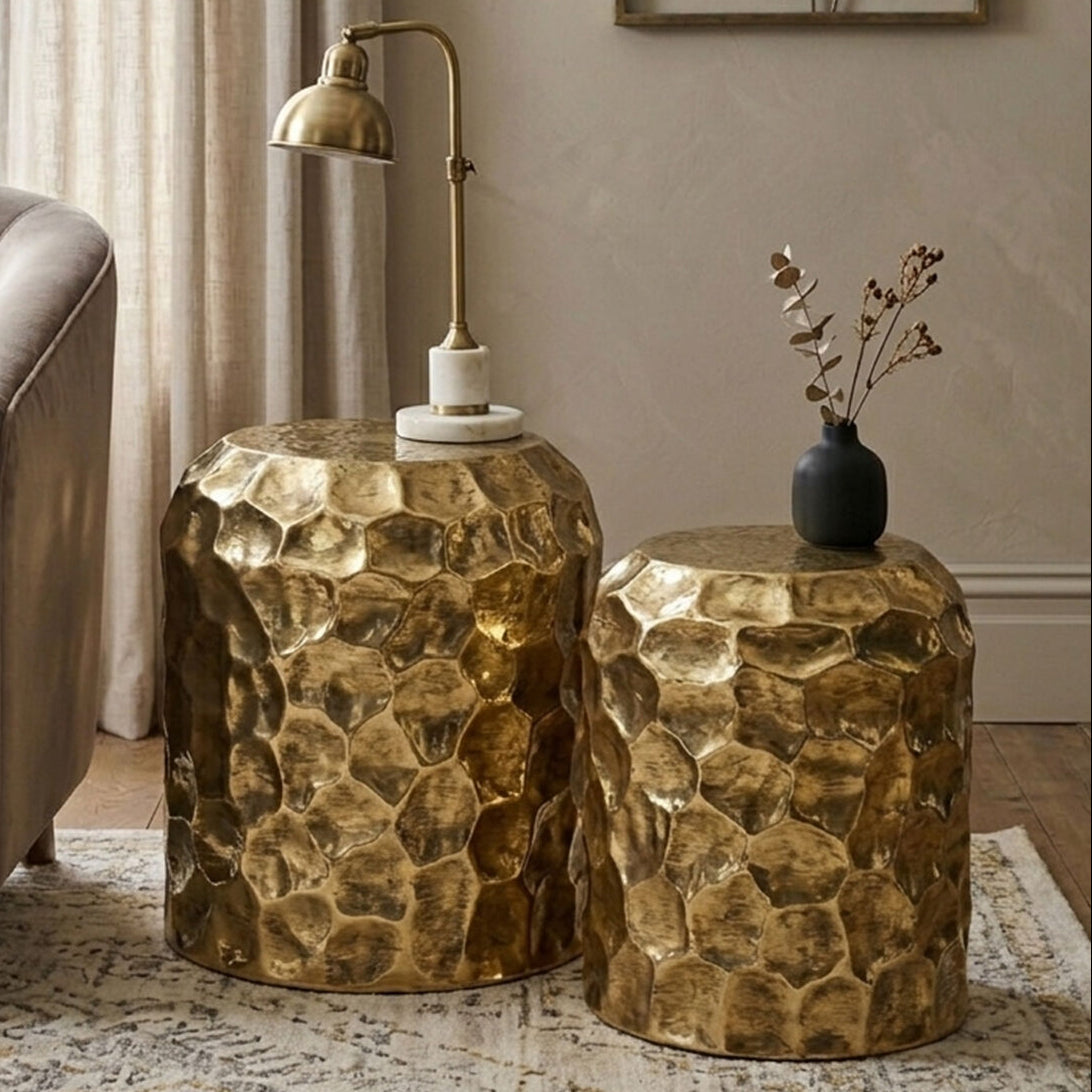 Templar Antique Brass Finish Textured Set of 2 Side Tables