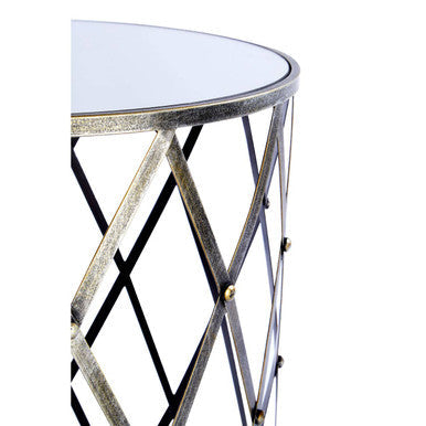 Avantis Silver Finish Set of 2 Round Side Tables with Diamond Design