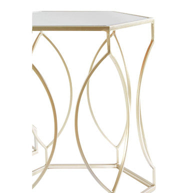 Set of 2 Hexagon Gold Champagne Finish Frame Side Tables with Mirrored Glass Top, Avantis