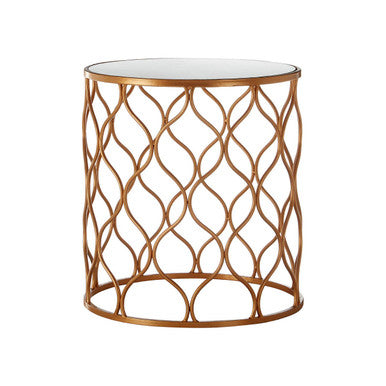 Avantis Copper Finish Set of 2 Round Side Tables with Arabesque Design