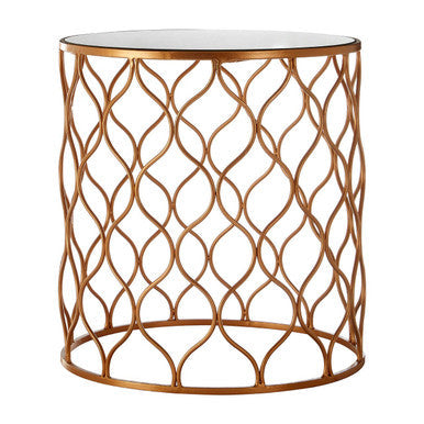 Avantis Copper Finish Set of 2 Round Side Tables with Arabesque Design
