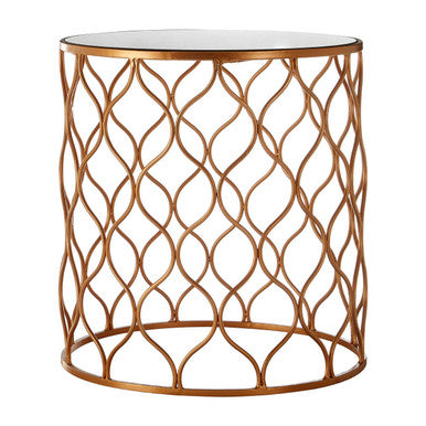 Set of 2 White Mirrored Top and Gold Copper Base Tables, Avantis