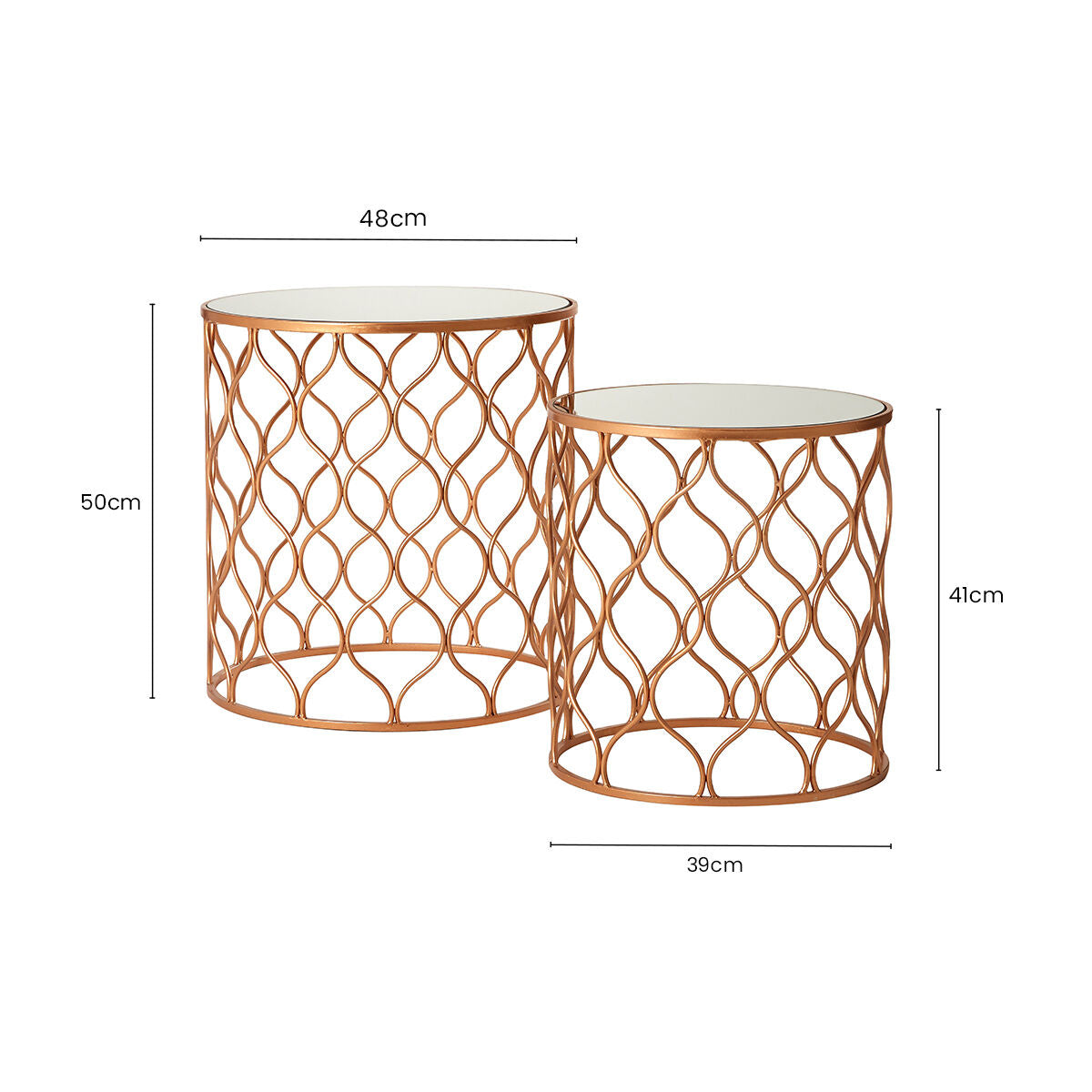 Avantis Copper Finish Set of 2 Round Side Tables with Arabesque Design
