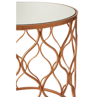 Avantis Copper Finish Set of 2 Round Side Tables with Arabesque Design