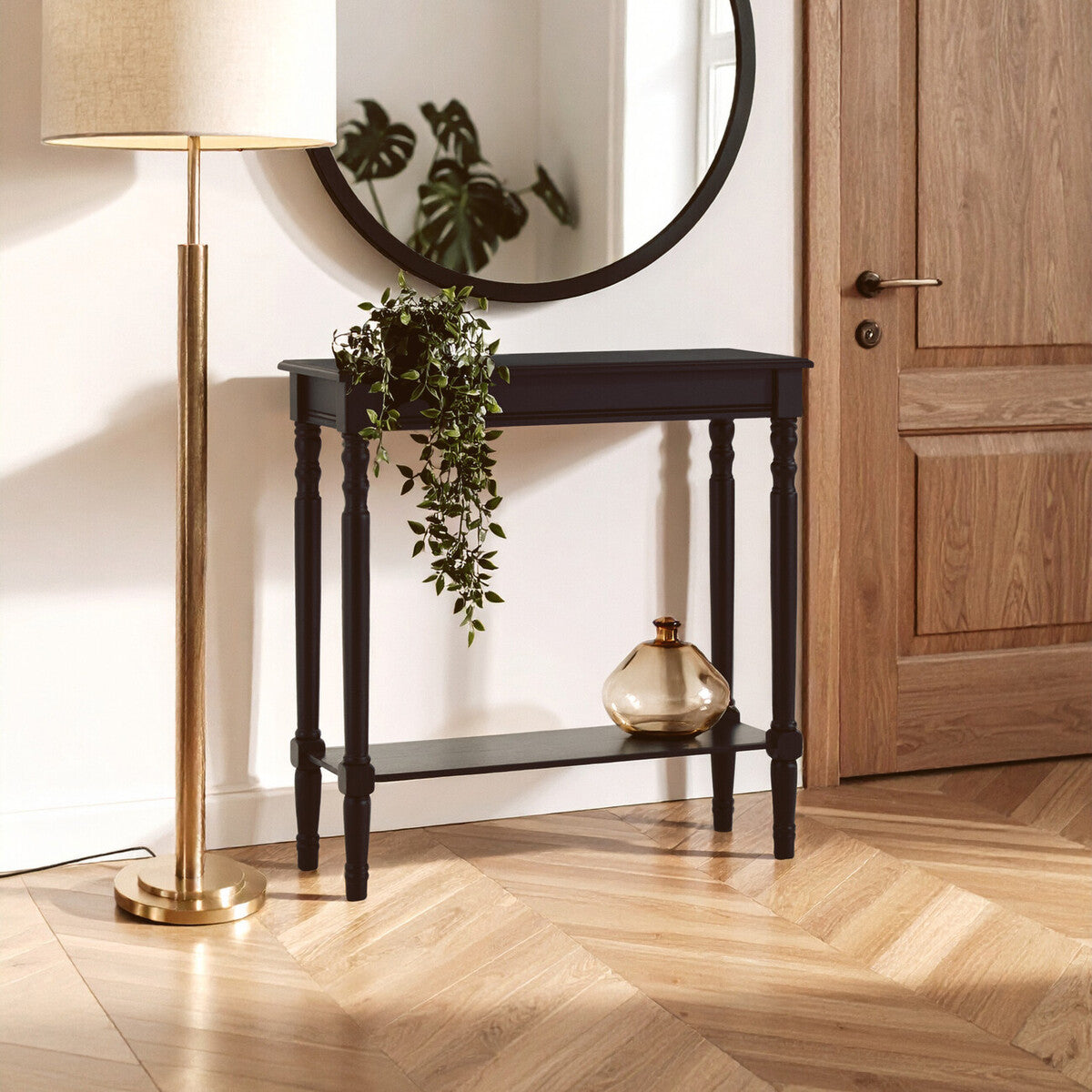 Heritage Black Wooden Console Table with Lower Shelf