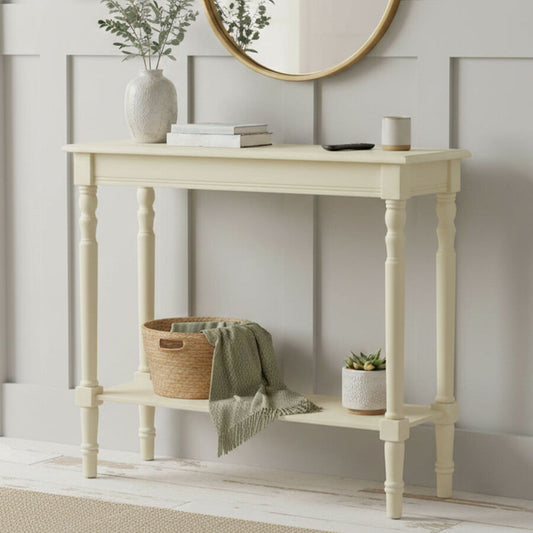 Heritage Ivory Wooden Console Table with Lower Shelf