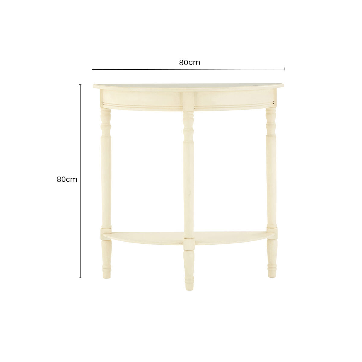 Heritage Ivory Wooden Half Moon Console Table with Lower Shelf