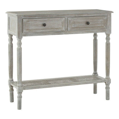 Heritage Grey Wash Wooden 2 Drawer Console Table with Lower Shelf
