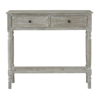 Grey Wash Pine Wood 2 Drawer Rectangular Console Table, Heritage