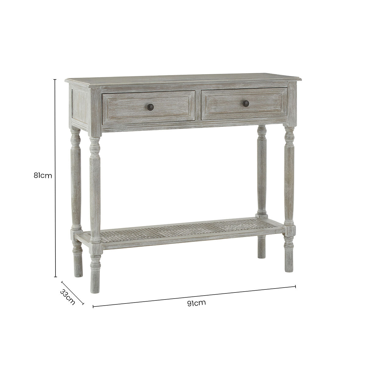 Heritage Grey Wash Wooden 2 Drawer Console Table with Lower Shelf
