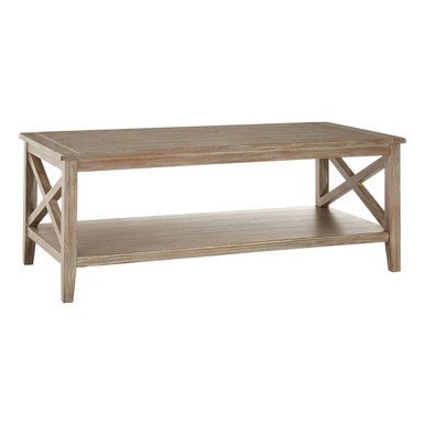 Natural Wooden Coffee Table with Open Lower Shelf and Cross Side Detail | Heritage
