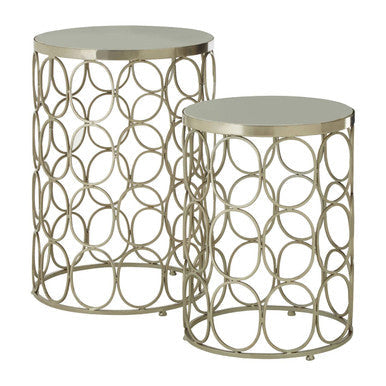 Templar White Marble and Nickel Finish Set of 2 Side Tables
