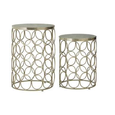 Templar White Marble and Nickel Finish Set of 2 Side Tables