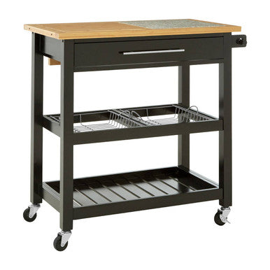 Black Kitchen Trolley with Granite Chopping Surface Glenn | Harlow