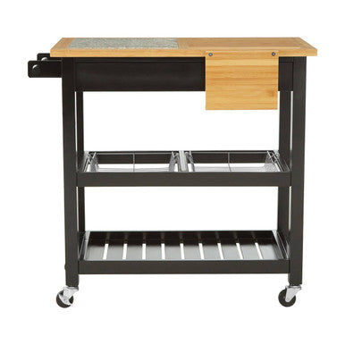Black Kitchen Trolley with Granite Chopping Surface Glenn | Harlow