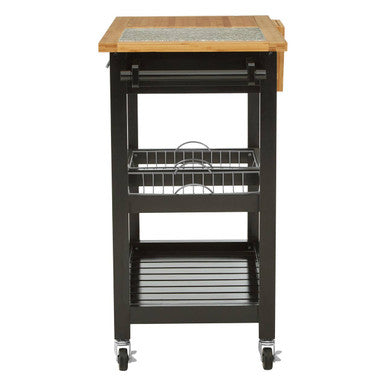 Black Kitchen Trolley with Granite Chopping Surface Glenn | Harlow