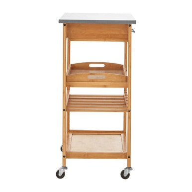 Natural Bamboo One Drawer Kitchen Trolley with Stainless Steel Worktop | Harlow
