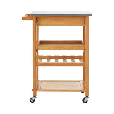Natural Bamboo One Drawer Kitchen Trolley with Stainless Steel Worktop | Harlow