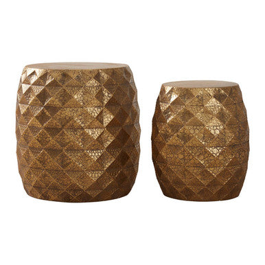 Reza Set Of 2 Antique Gold Finish Textured Stools And Tables