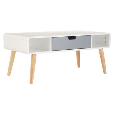 Scandinavian Style Grey White Wooden Coffee Table with Drawer and Open Shelves, Milo