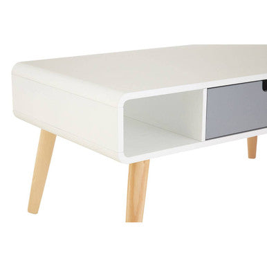 Scandinavian Style Grey White Wooden Coffee Table with Drawer and Open Shelves, Milo