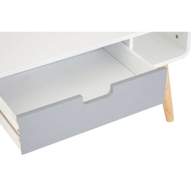 Scandinavian Style Grey White Wooden Coffee Table with Drawer and Open Shelves, Milo
