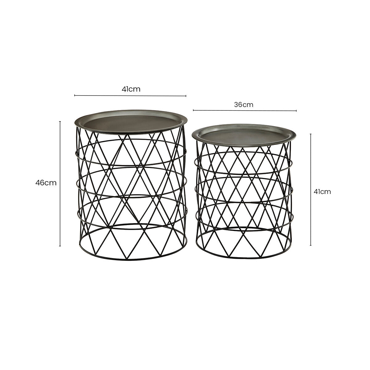 Templar Zinc Top and Black Finish Set of 2 Side Tables