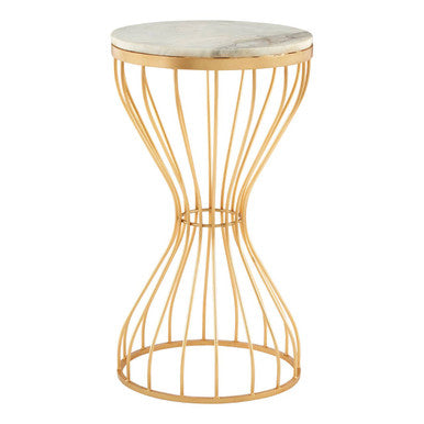 Templar White Marble Side Table with Gold Finish Base