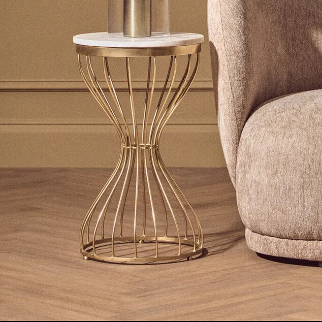 Templar White Marble Side Table with Gold Finish Base