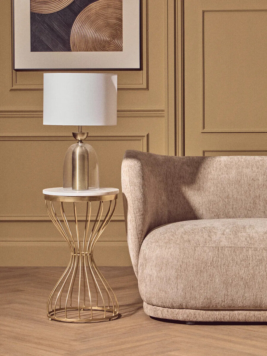 Templar White Marble Side Table with Gold Finish Base