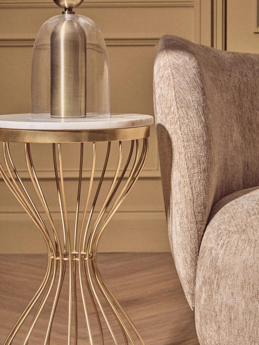Templar White Marble Side Table with Gold Finish Base