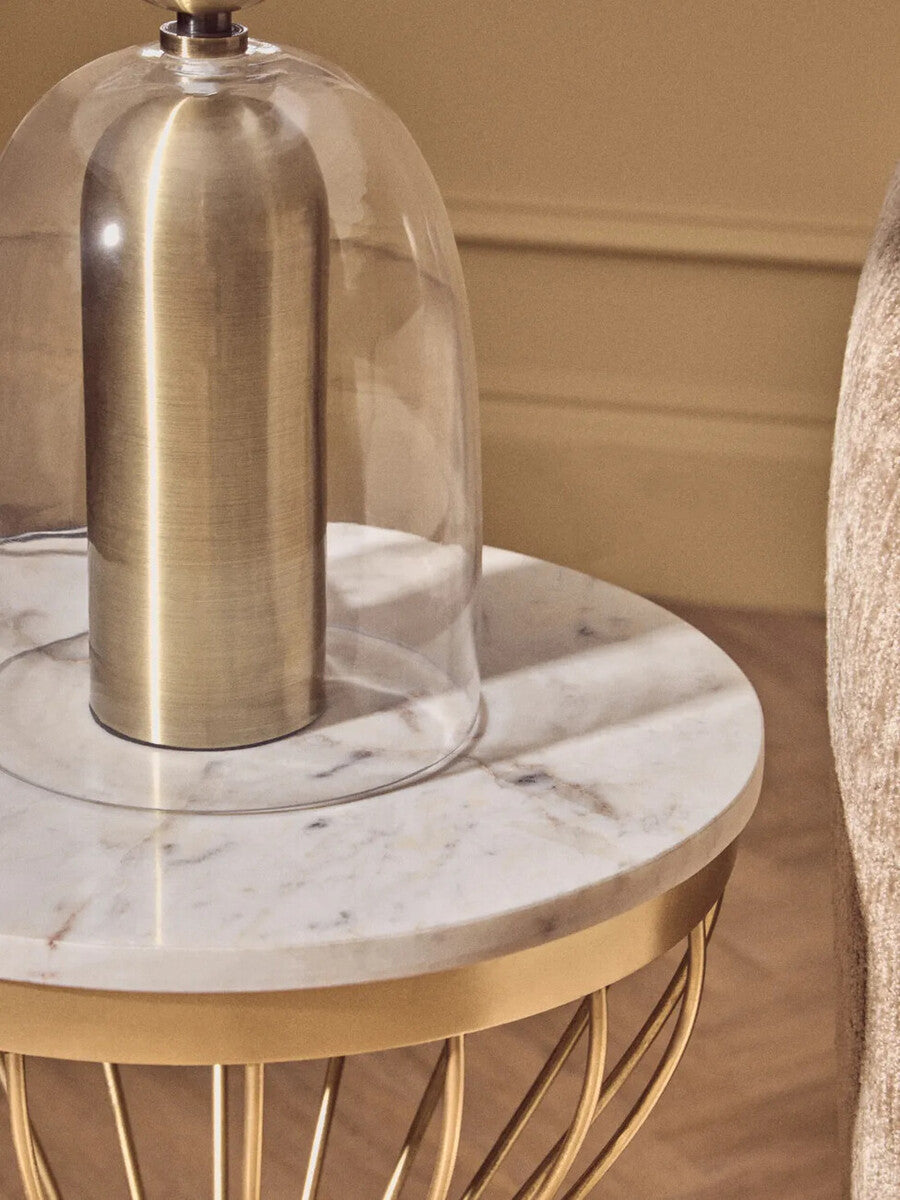 Templar White Marble Side Table with Gold Finish Base
