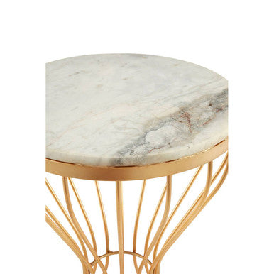 Templar White Marble Side Table with Gold Finish Base