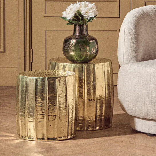 Templar Antique Brass Finish Set of 2 Side Tables and Stools