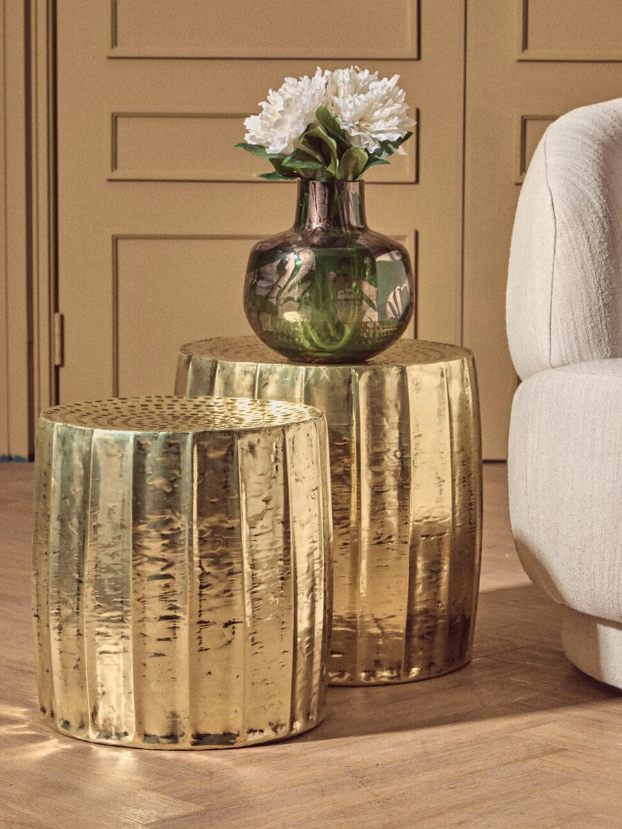 Templar Antique Brass Finish Set of 2 Side Tables and Stools