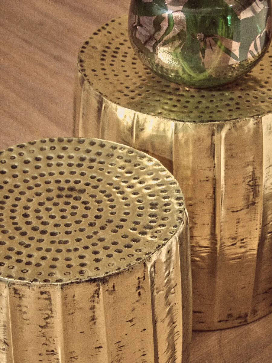 Templar Antique Brass Finish Set of 2 Side Tables and Stools