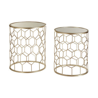 Arcana Champagne Finish Set of 2 Side Tables with Honeycomb Design